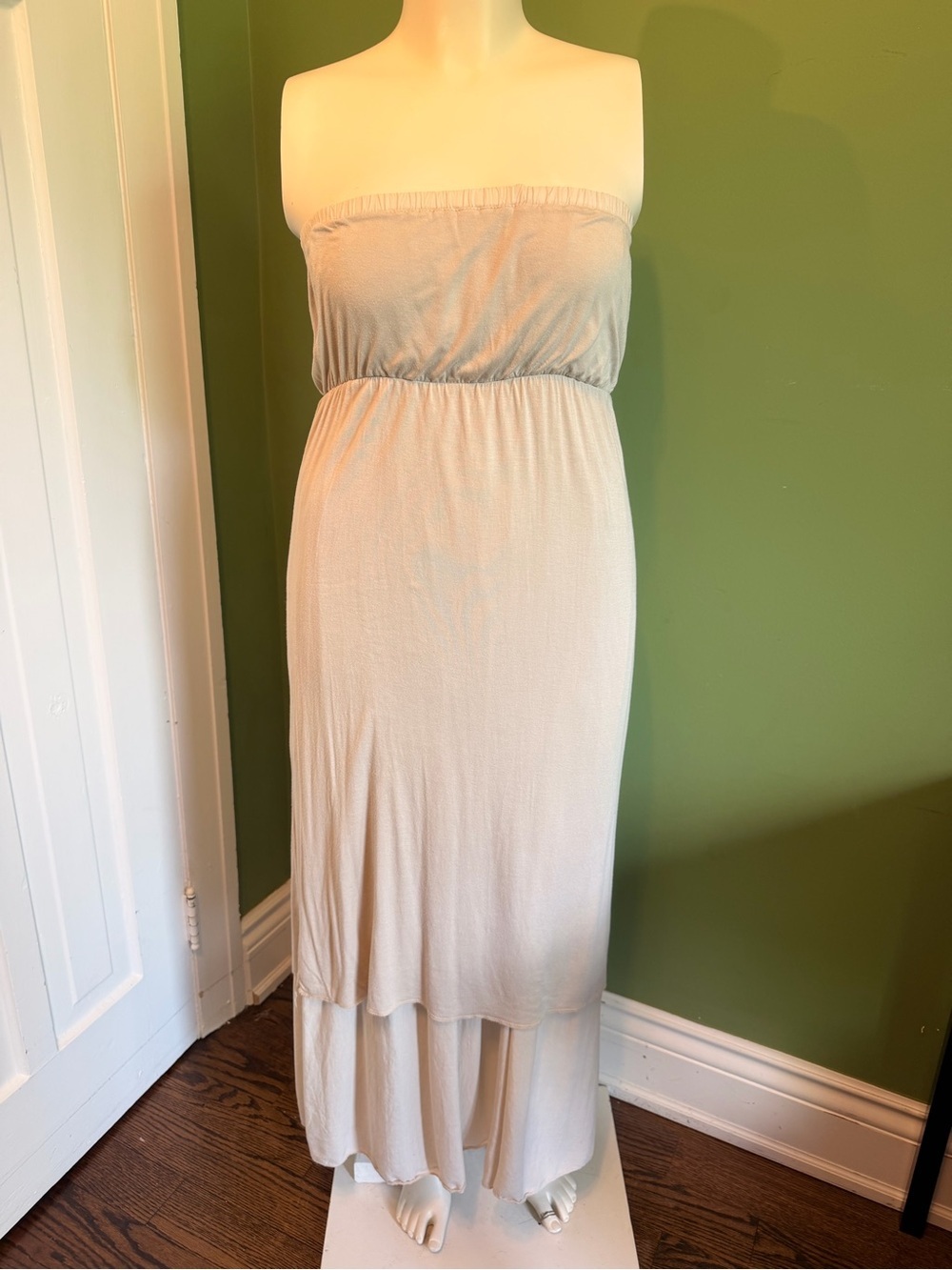 Strapless Cream Maxi Dress with Elastic Empire Waist